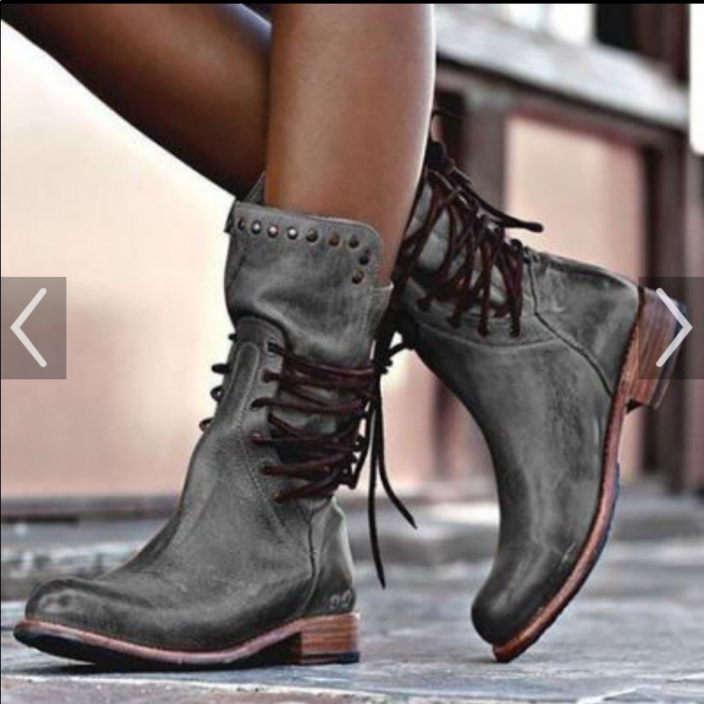 Low Heel, Mid-Calf Biker Boots